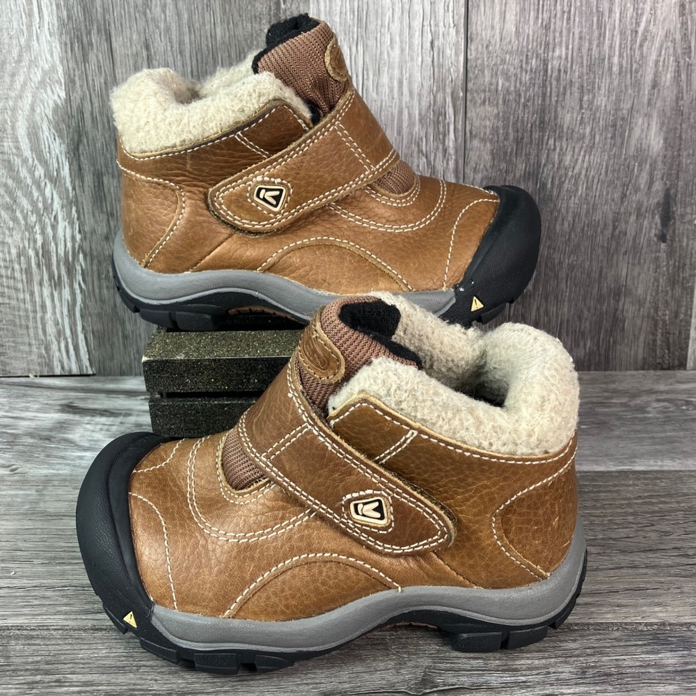 Keen Kids Brown Leather Faux Shearling Winter Boots Size 9 Toddler 1006218